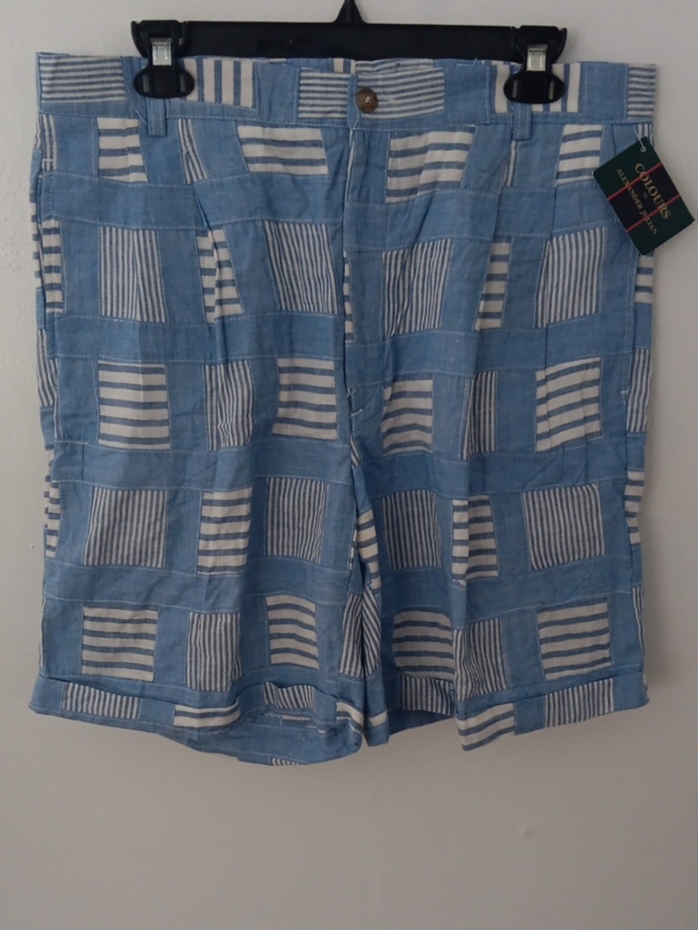 Colours By Alexander Vintage  Patchwork Light Blue & White Cotton Shorts #3840